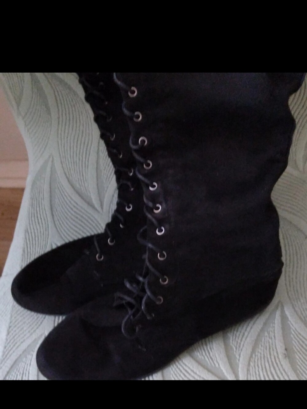 Fashion Black Lace-Up Over-the-Knee Women's Faux Suede Boots. - Picture 4 of 11